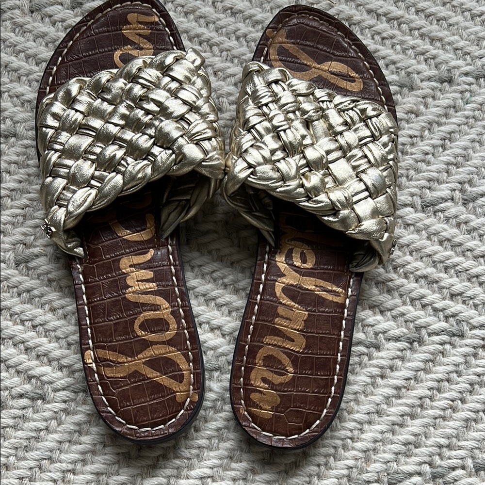 Women's Gold Woven Slide Sandal